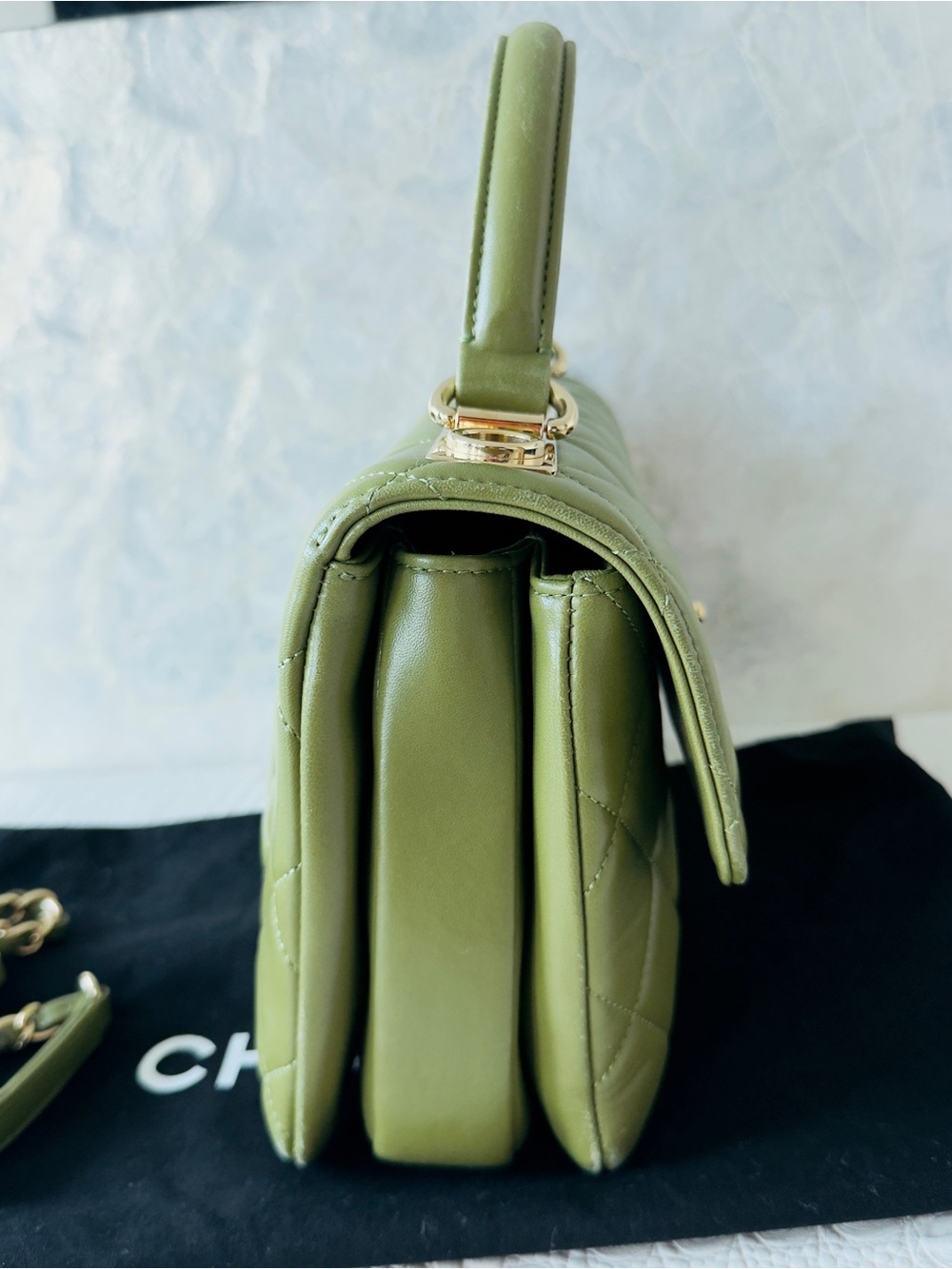CHANEL Trendy CC Top Handle Olive Green Quilted Shoulder Bag with Gold Hardware - Picture 6 of 17